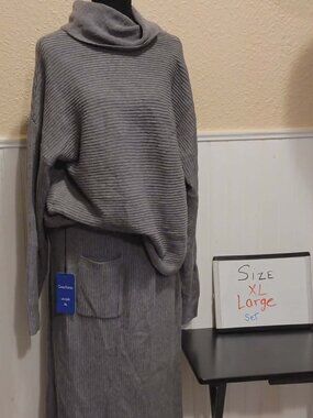 Chouyatou Gray Ribbed Knit Sweater Skirt Set Size XL